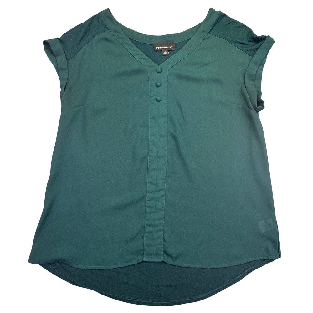 Fortune + Ivy Blouse Shirt Women's Large Dark Green St. Patrick's Day‎ Office